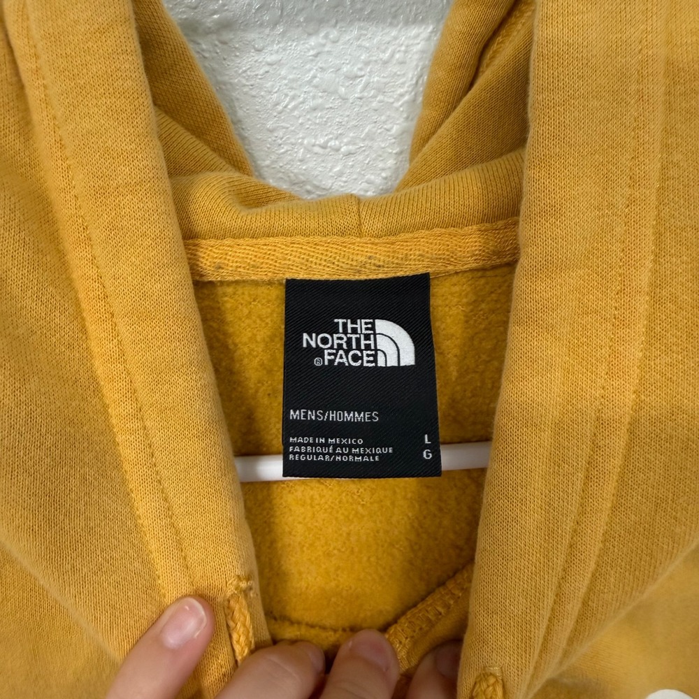 The North Face Mens Hoodie Mustard Yellow Graphic Logo Pullover Sweatshirt L - Picture 3 of 8